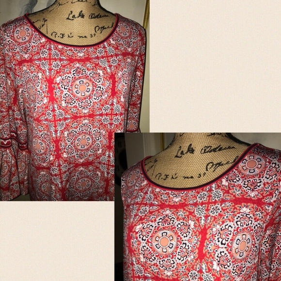 MAX STUDIO RED SILKY KNIT DRESS,BOHO PRINT~MEDIUM - Picture 5 of 5